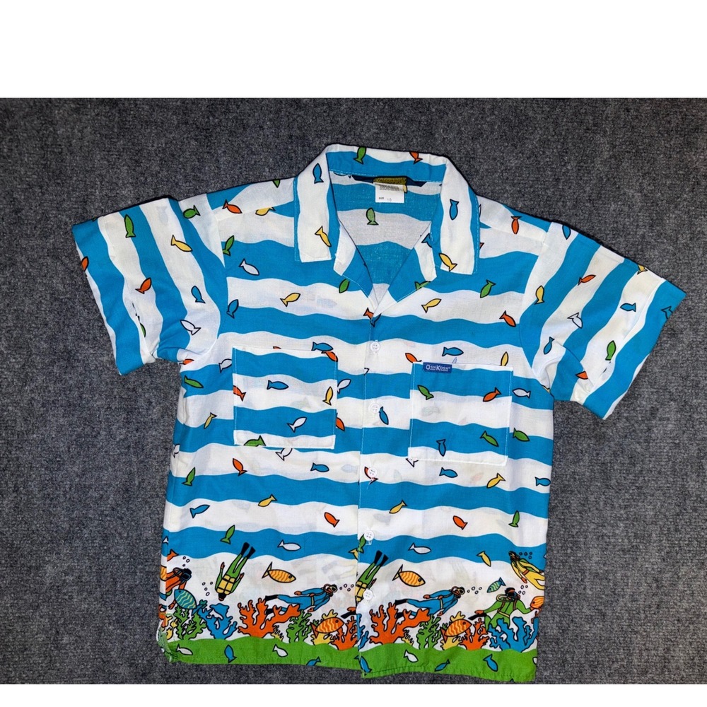 Vintage 80s OshKosh BGosh Scuba Diver Ocean Fish Shirt USA Made Boys Size 10